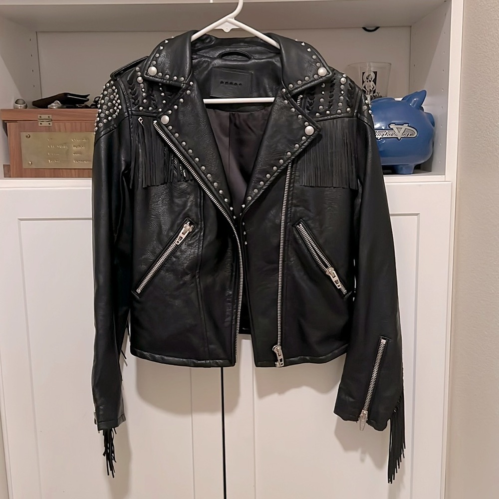 BLANK NYC FAUX LEATHER JACKET WITH FRINGE